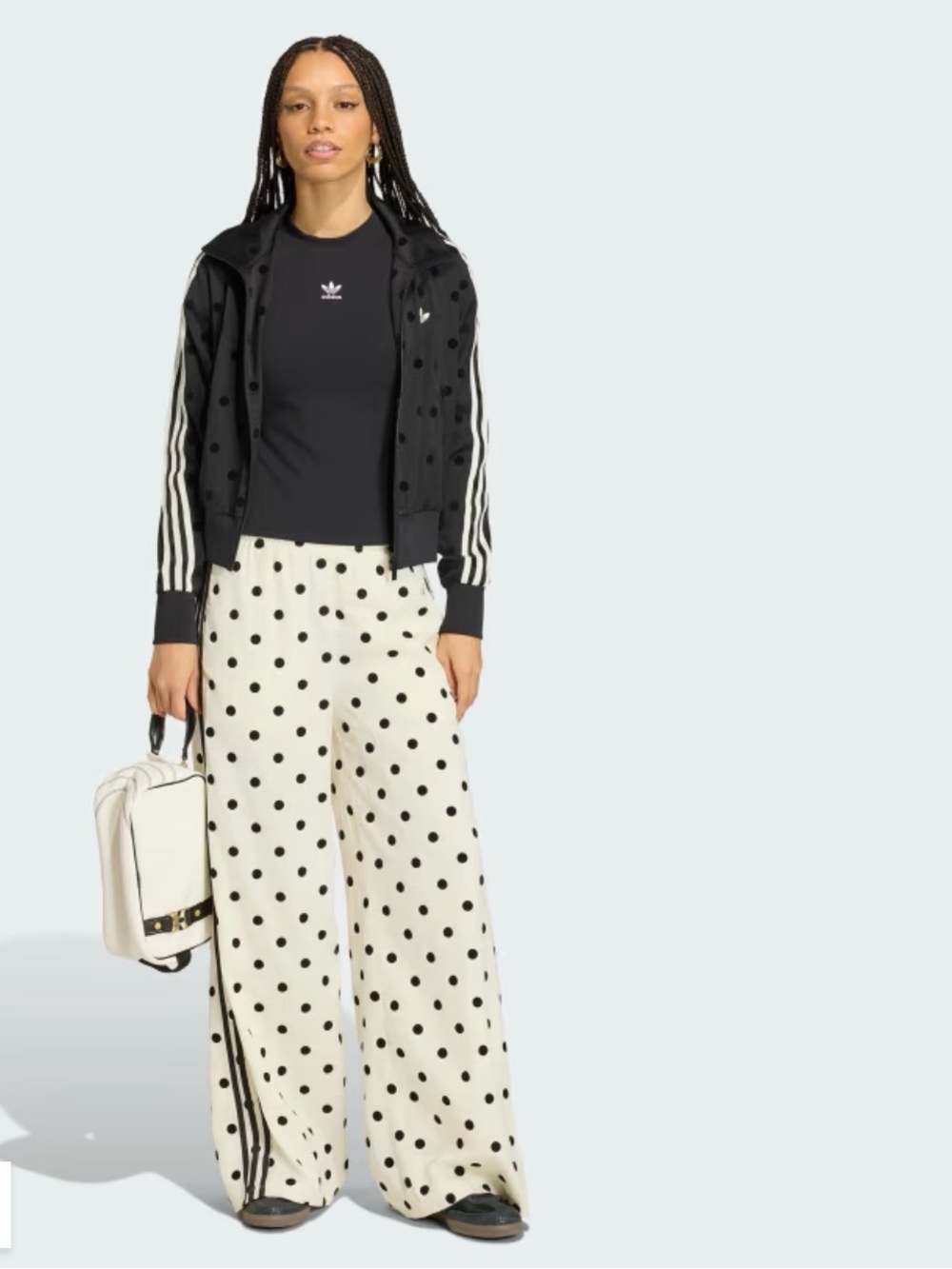 NWT adidas Wide Leg Polka Dot Track Pants in Black and Cream
